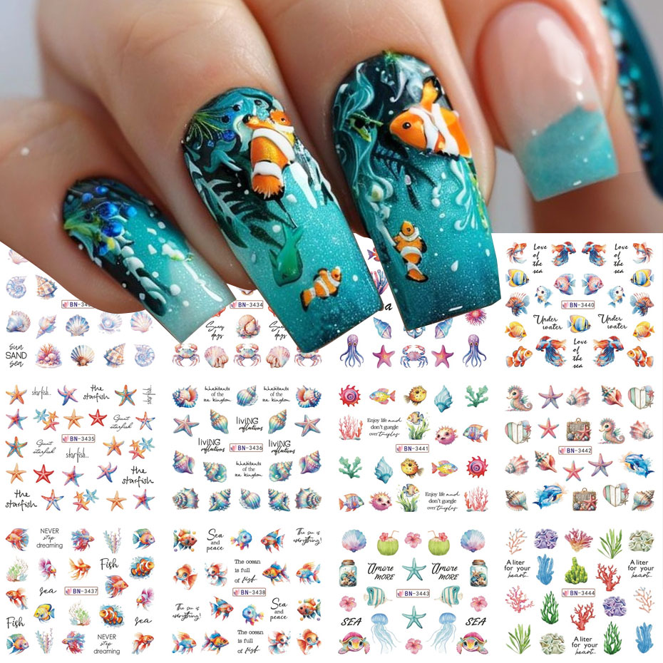 Nail Art France - 12 design oceano criatura água adesivo