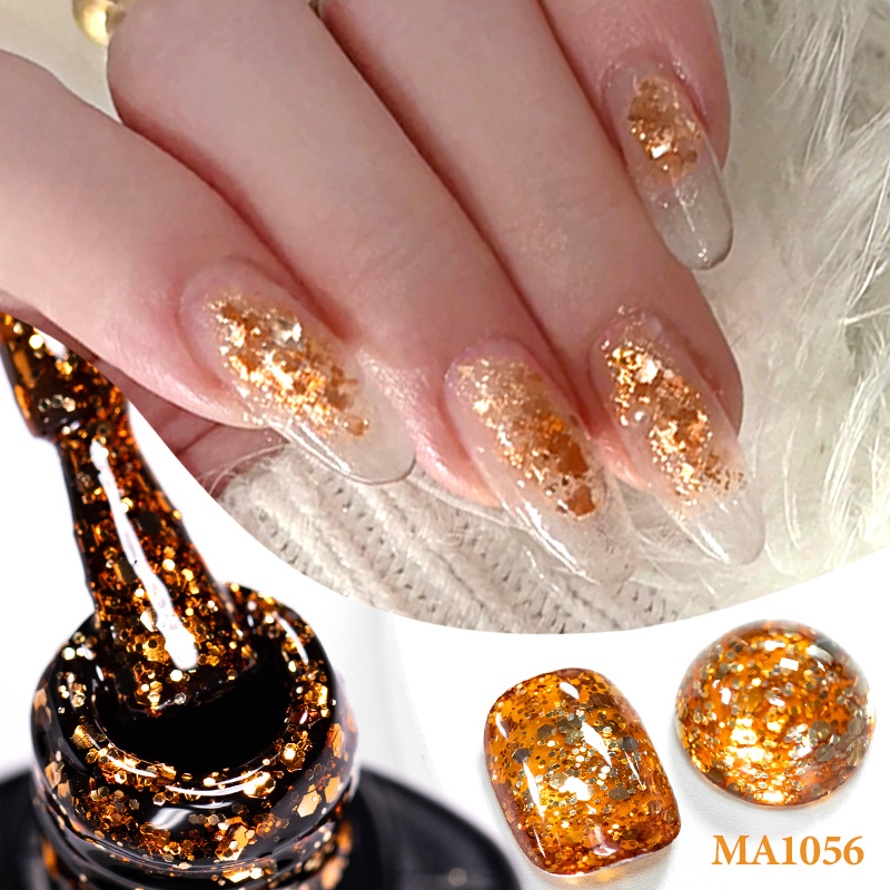 Nail Art Orange - 7ml dourado marrom glitter lantejoulas gel
