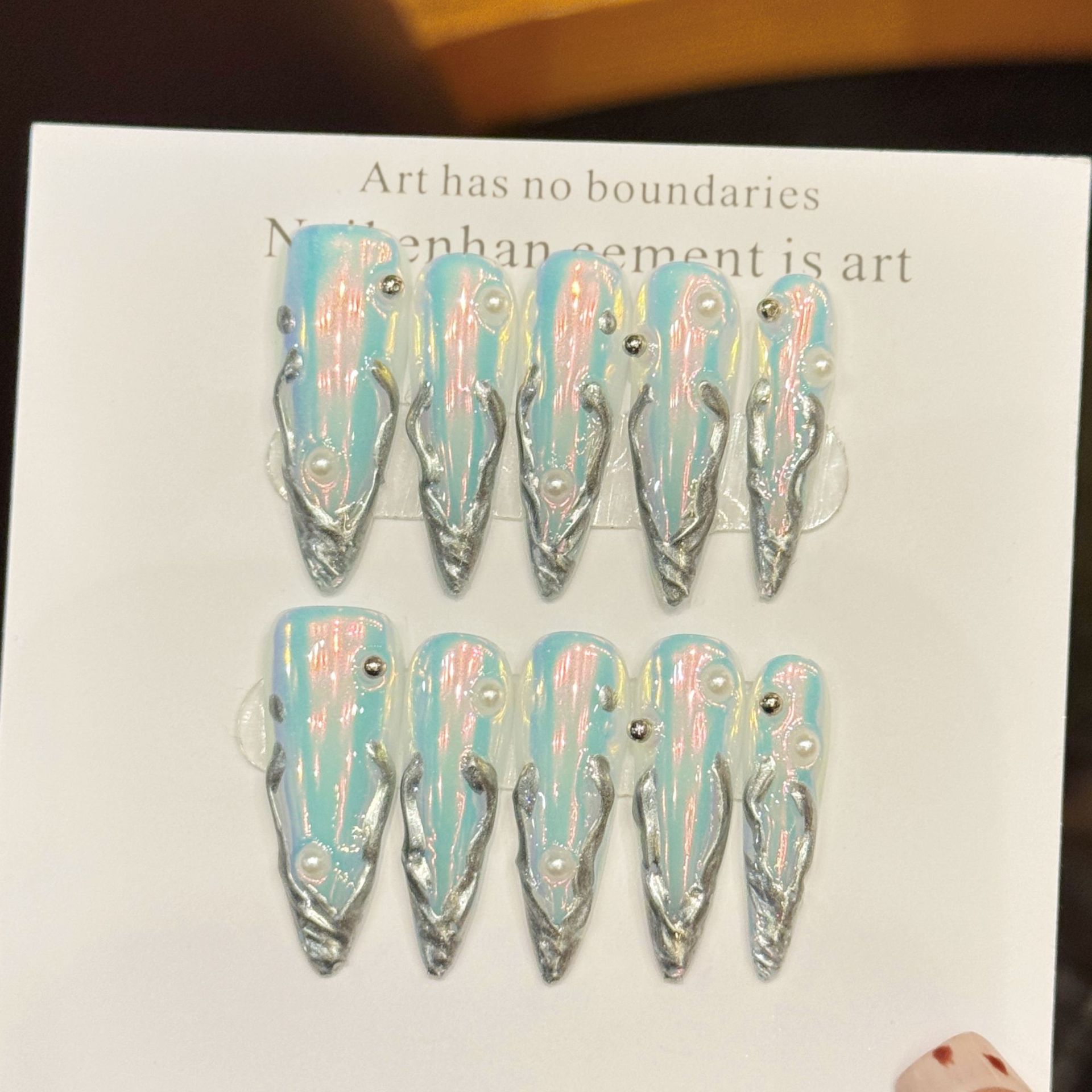 Nail Art Fake - 10 pçs prata aurora longo stiletto
