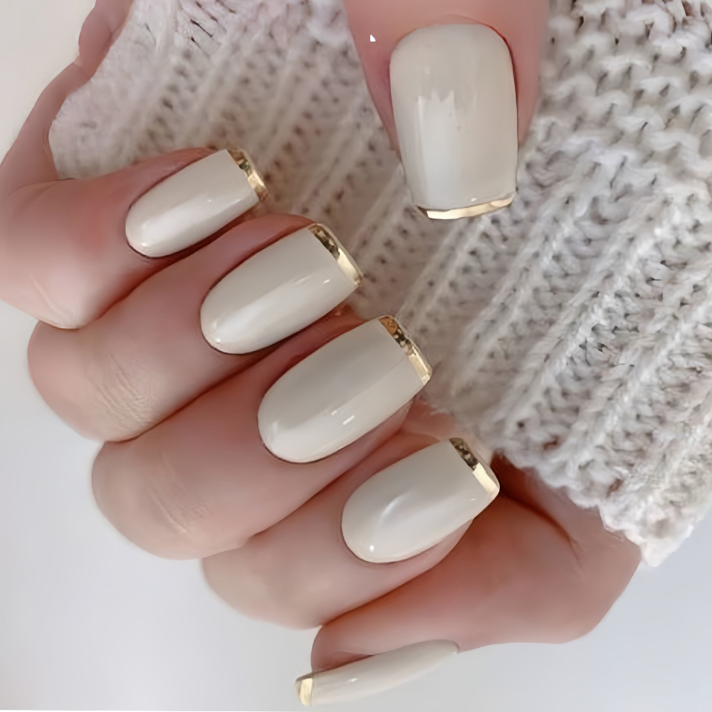 Nail Art Fake - Unhas postiças médias para mulheres, bege,