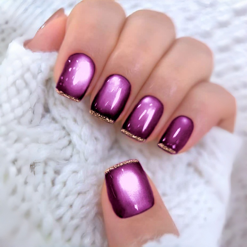 Nail Art Full Cat Eye - Unhas postiças curtas quadradas para mulheres