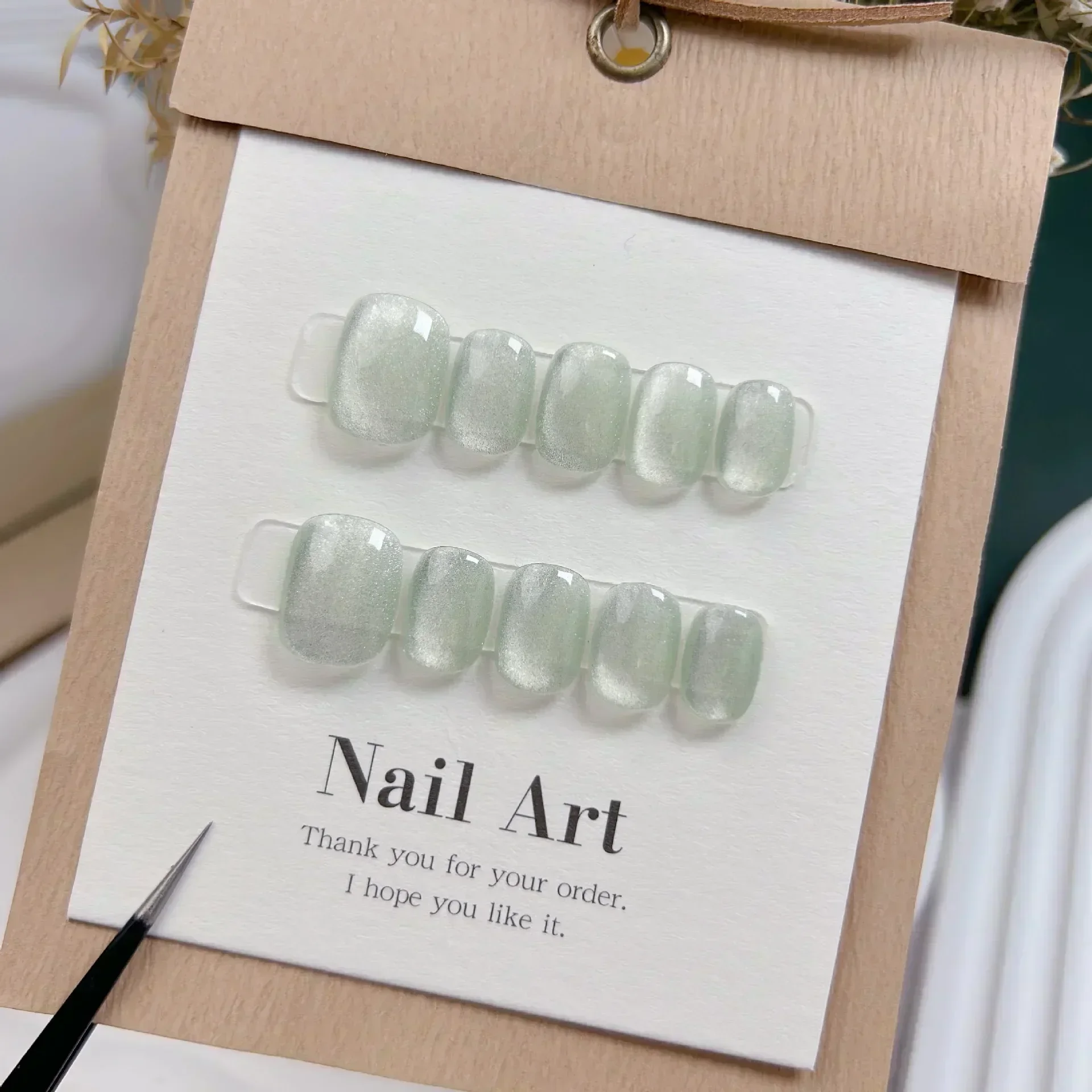 Nail Art Full Cat Eye - 10 Peças de Unhas Postiças Curtas