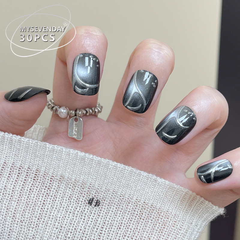 30 peças de unhas falsas preta - Nail Art Full Cat Eye avaliação e preço