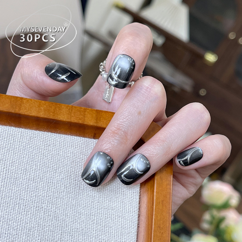 30 peças de unhas falsas preta - Nail Art Full Cat Eye avaliação e preço
