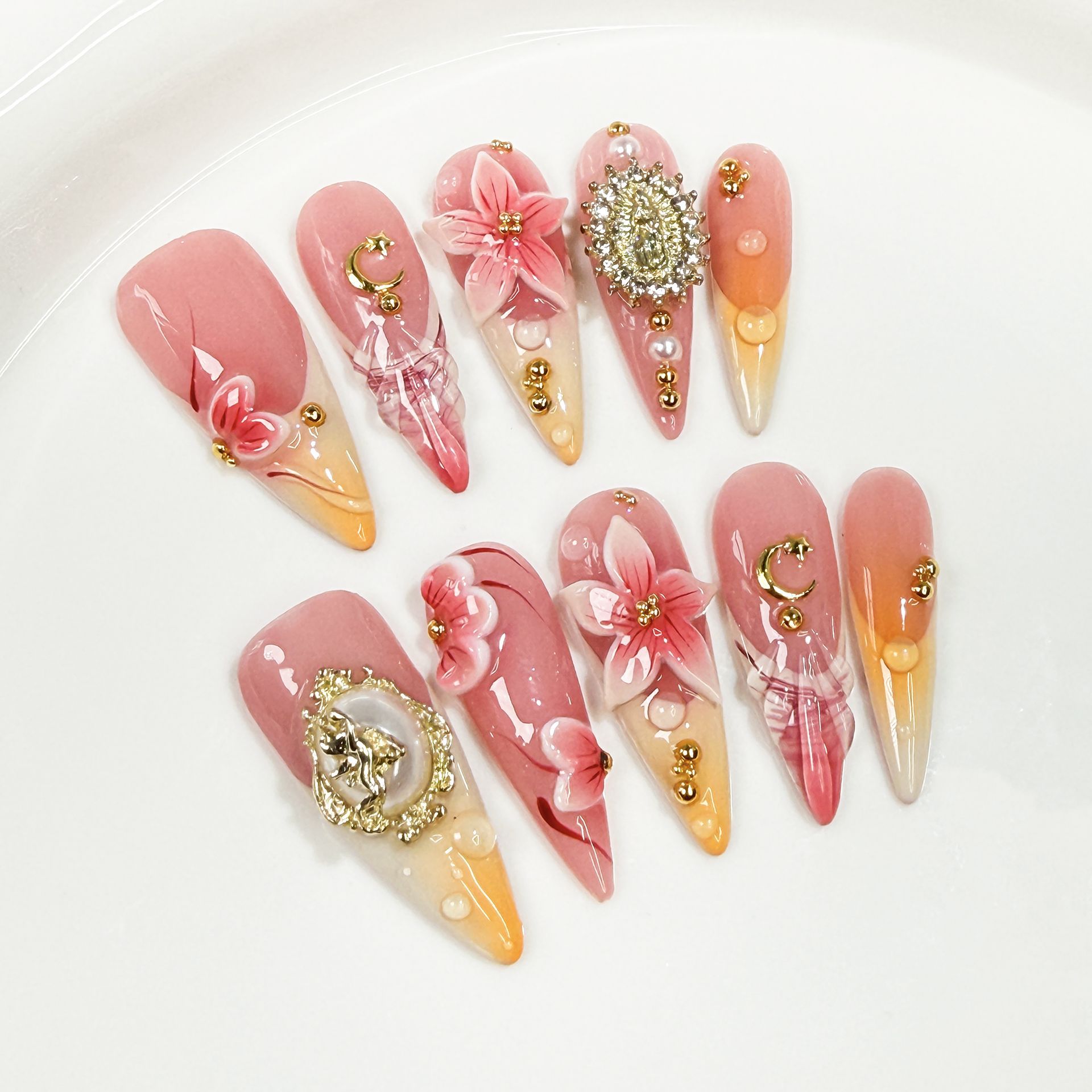10 pçs retro longo stiletto di - Nail Art Fake avaliação e preço