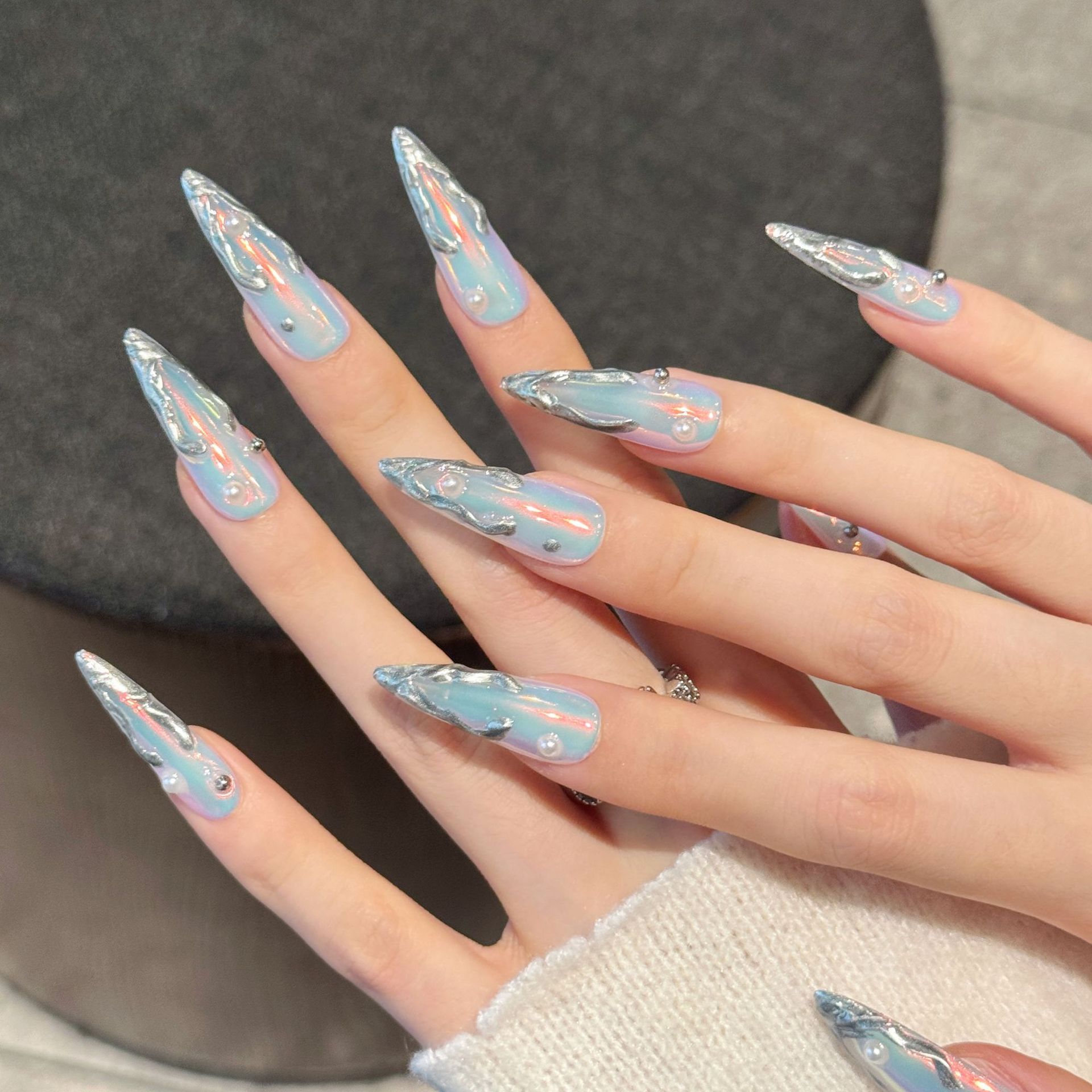 10 pçs prata aurora longo stil - Nail Art Fake avaliação e preço