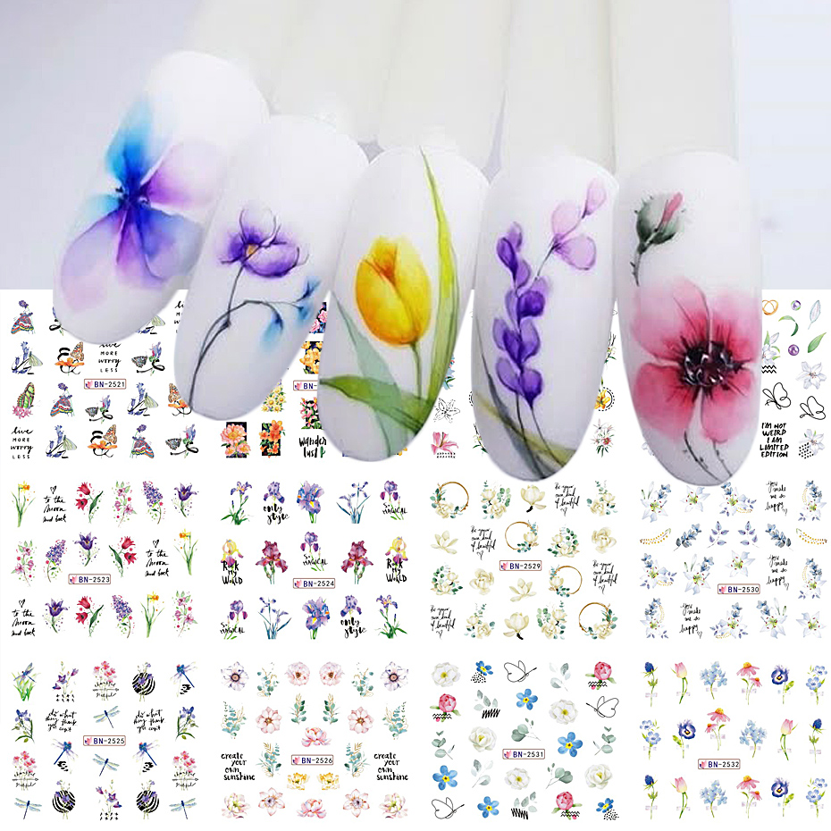 Aquarela flores folhas adesivo - Nail Art France avaliação e preço