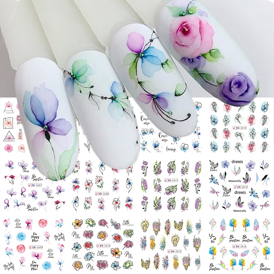 Aquarela flores folhas adesivo - Nail Art France avaliação e preço