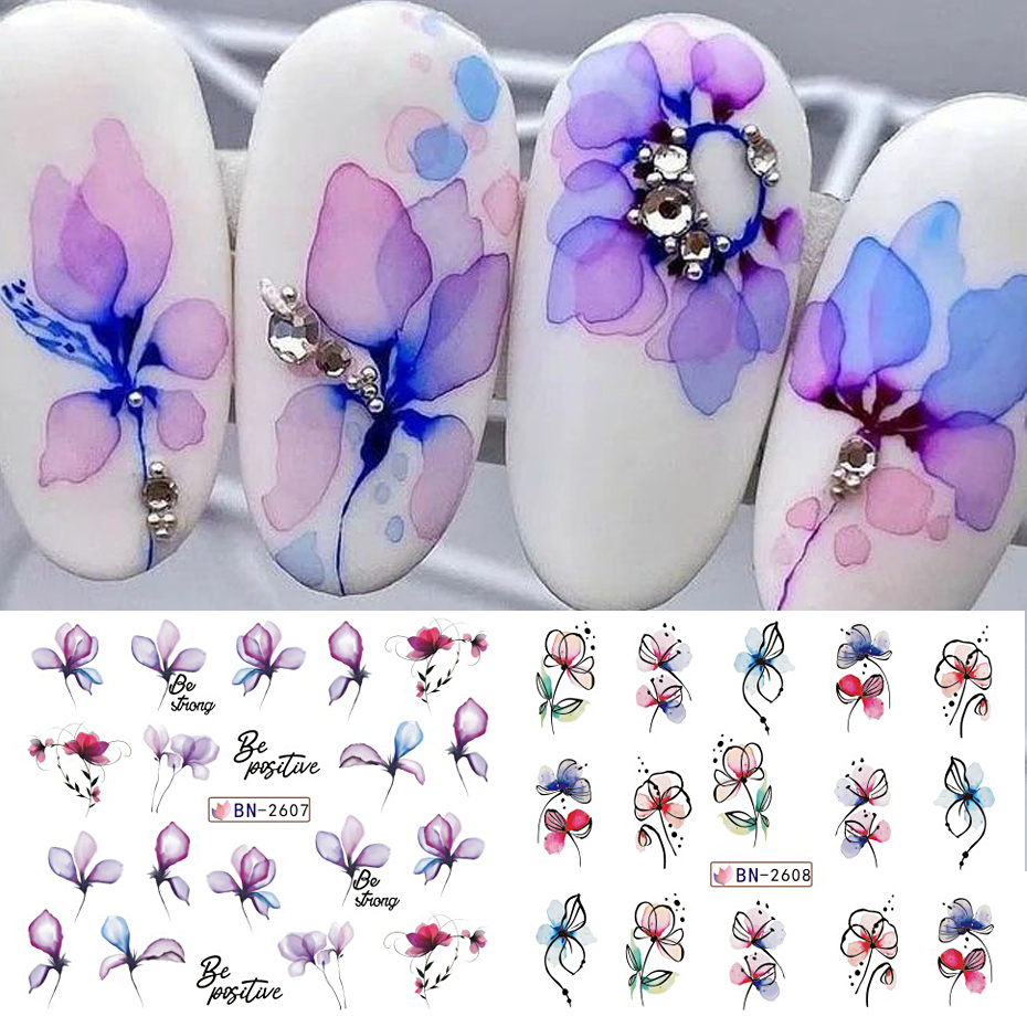 Aquarela flores folhas adesivo - Nail Art France avaliação e preço