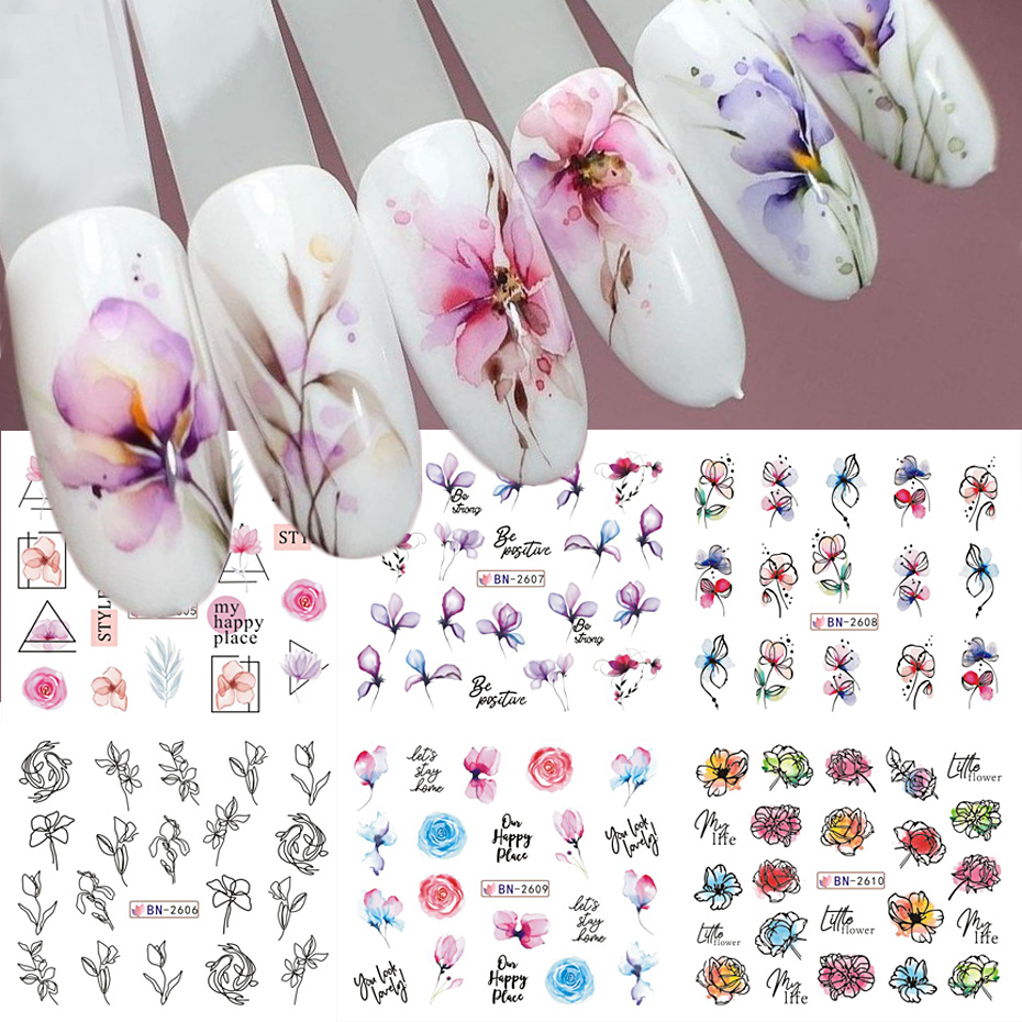 Aquarela flores folhas adesivo - Nail Art France avaliação e preço