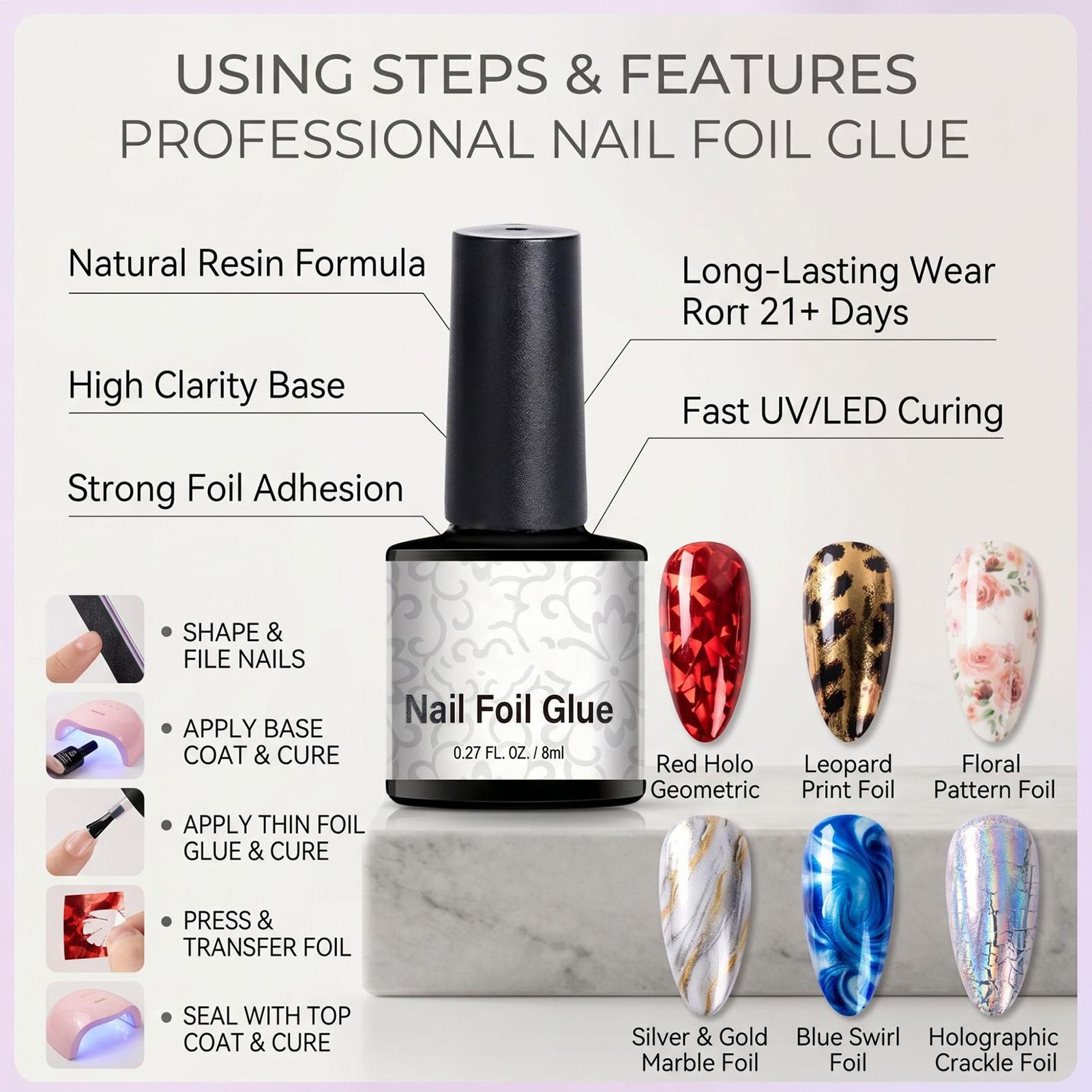 Cola para unhas com folhas met - Nail Foil Transfer avaliação e preço