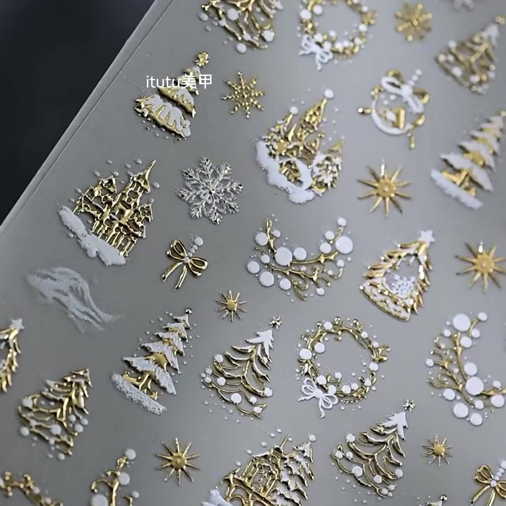 1pc 5d ouro neve árvore de nat - Nail Art Xmas avaliação e preço